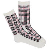 Plaid patterned women's socks with pink and black design on a white background thumbnail