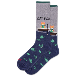 HOTSOX Men's Cat Fish Crew Socks