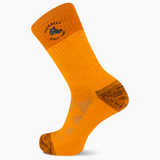 Orange sock with brand logo on a white background