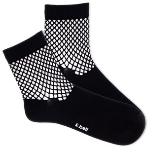 Black K.Bell ankle socks with crochet net cuff.