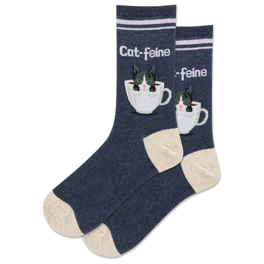  Hot Sox Outline Cat Socks, Blue Heather, 1 Pair, Men