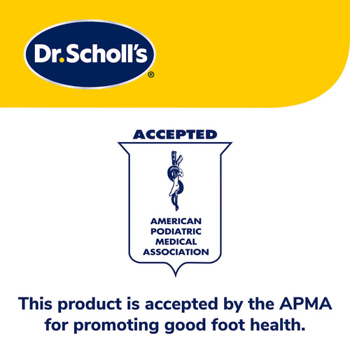 Dr. Scholl's logo with APMA acceptance badge on a yellow and white background