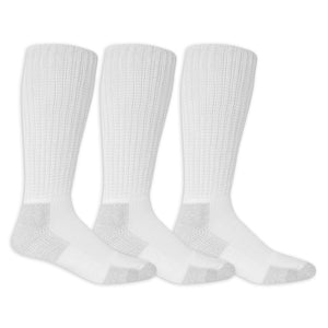 Three white knee-high socks on a white background