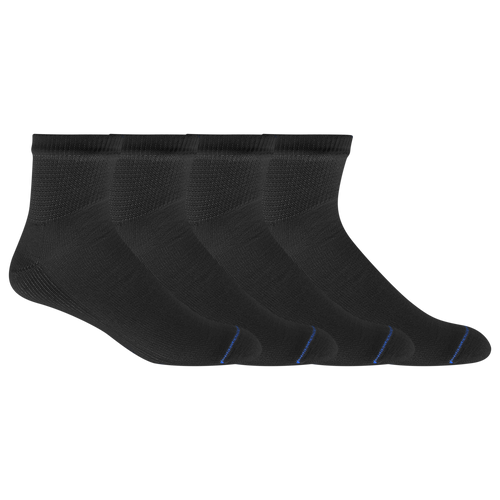 Four black ankle socks with blue accents on a white background