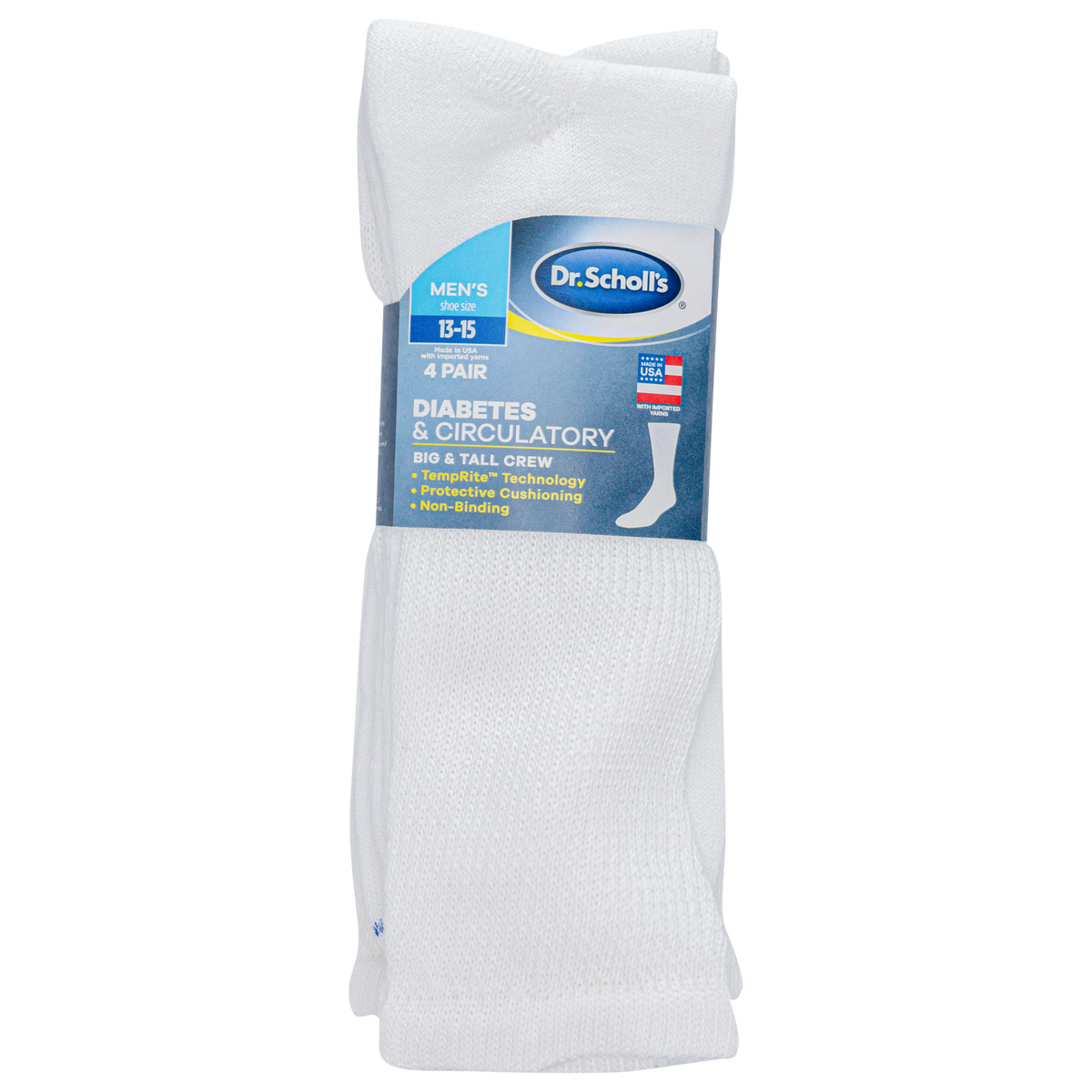 Pack of Dr. Scholl's men's diabetes and circulatory socks on a white background