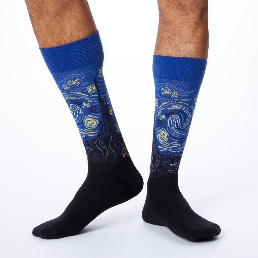 Men's novelty crew HOTSOX socks featuring Van Gogh's Starry Night design
