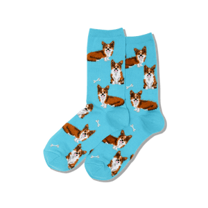 Blue socks with corgi dog pattern on a transparent background