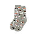 Gray socks with Halloween-themed dog illustrations on a white background