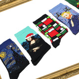Collection of socks with artistic designs inspired by famous paintings on a white background thumbnail