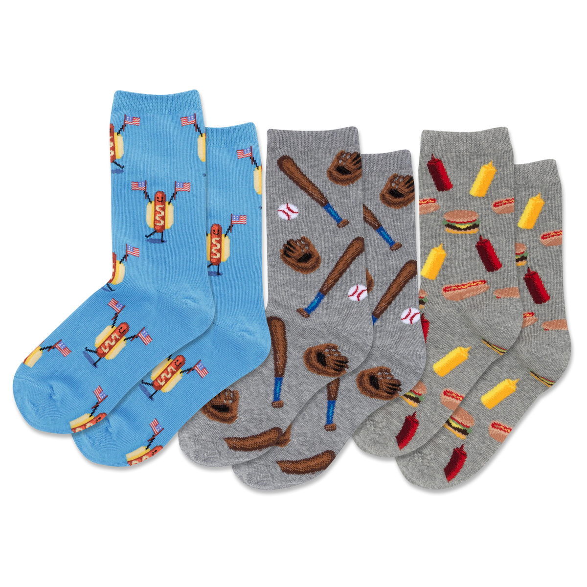Multi-Colored HOTSOX Kid's Fourth Of July Hot Dog Crew Socks