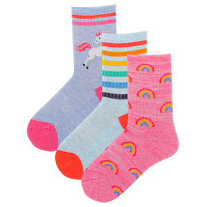 HOTSOX Kid's Rainbow Unicorn 3 Pack Crew Socks