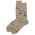 Beige socks with scooter and person design on a beige background