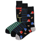 HOTSOX Men's Football Theme 3 Pack Crew Socks
