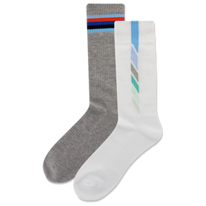 HOTSOX Men's Dashed Vertical Stripe 2 Pack Crew Socks