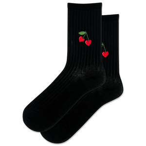 HOTSOX Women's Embroidery Cherry Heart Wool Crew Sock