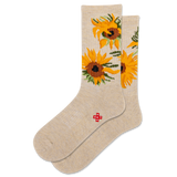 Beige socks with sunflower design on a white background