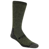 Green and black sock on a white background