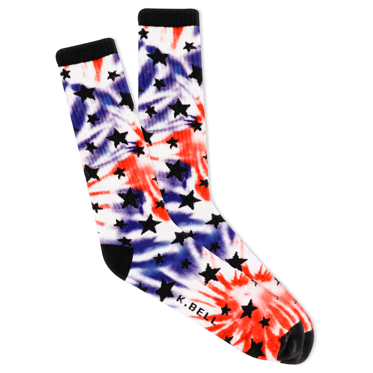 Tie-dye socks with star pattern on a white background