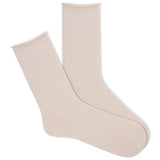 A pair of beige, sparkly roll-top crew socks. thumbnail