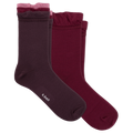 Three pairs of women's crew socks in dark plum, burgundy, and dusty rose, arranged overlapping on a plain white background. The brand name 'kbell' is printed in white on the toe of the front sock.