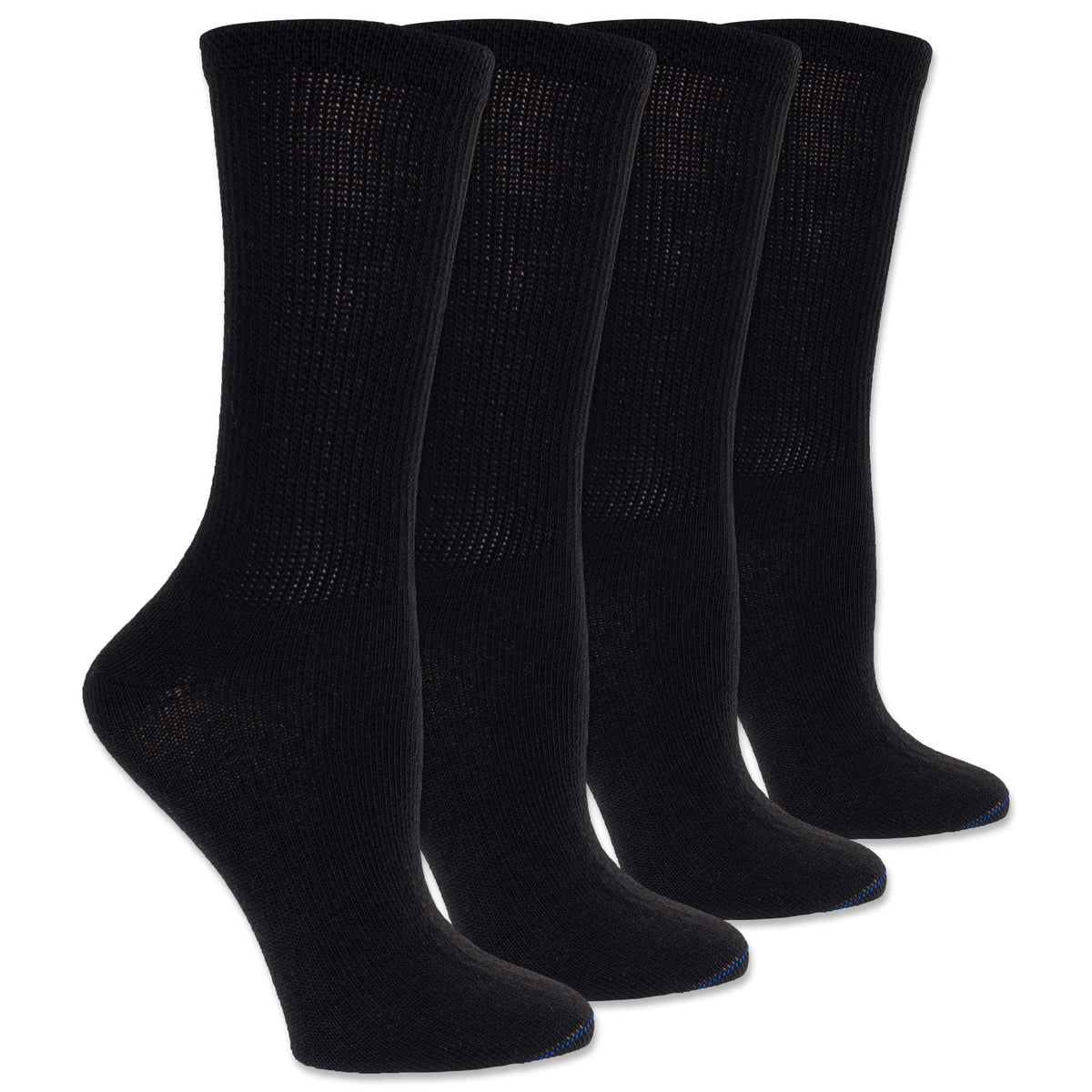Four pairs of black socks on a white background