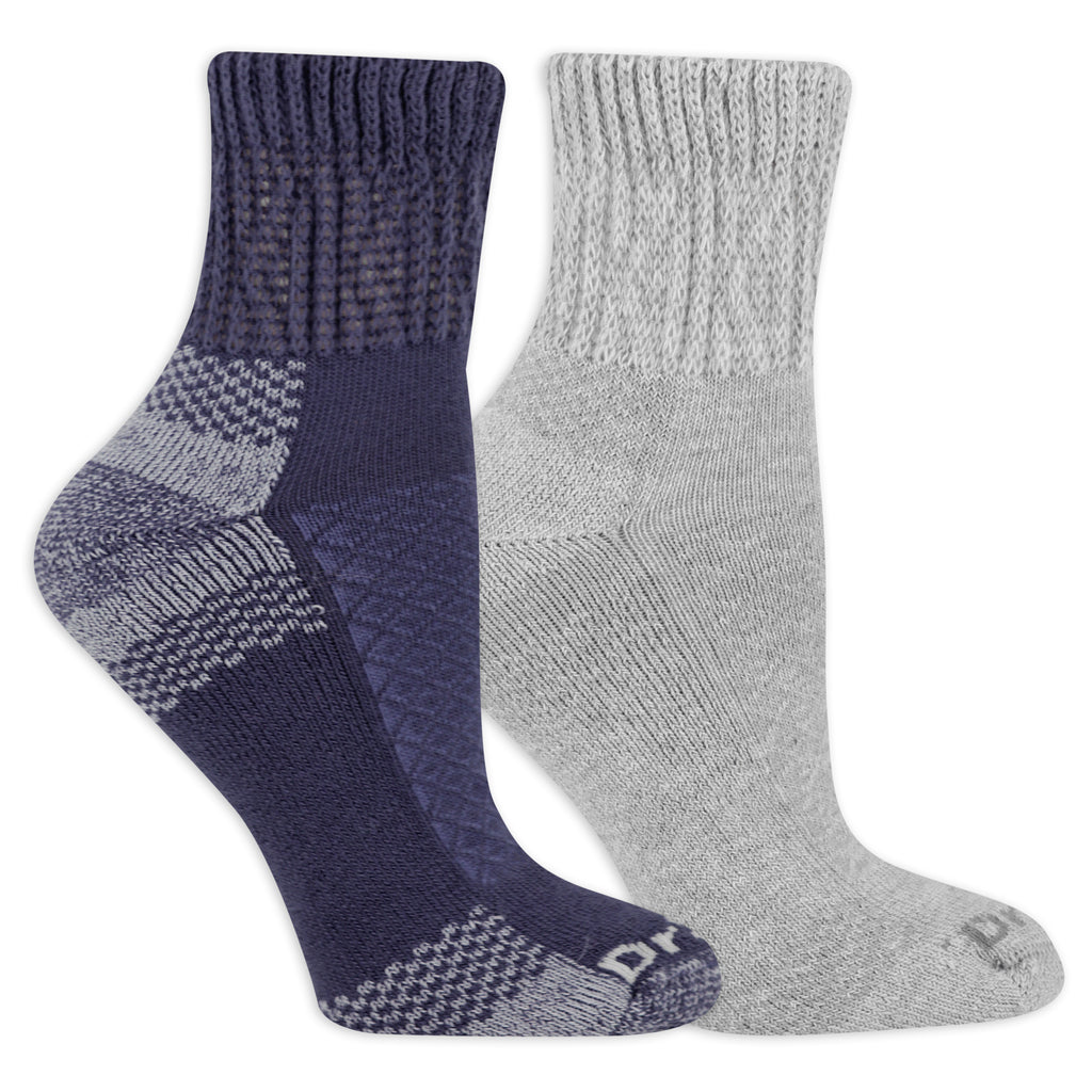 Two pairs of socks, one blue and one gray, on a white background