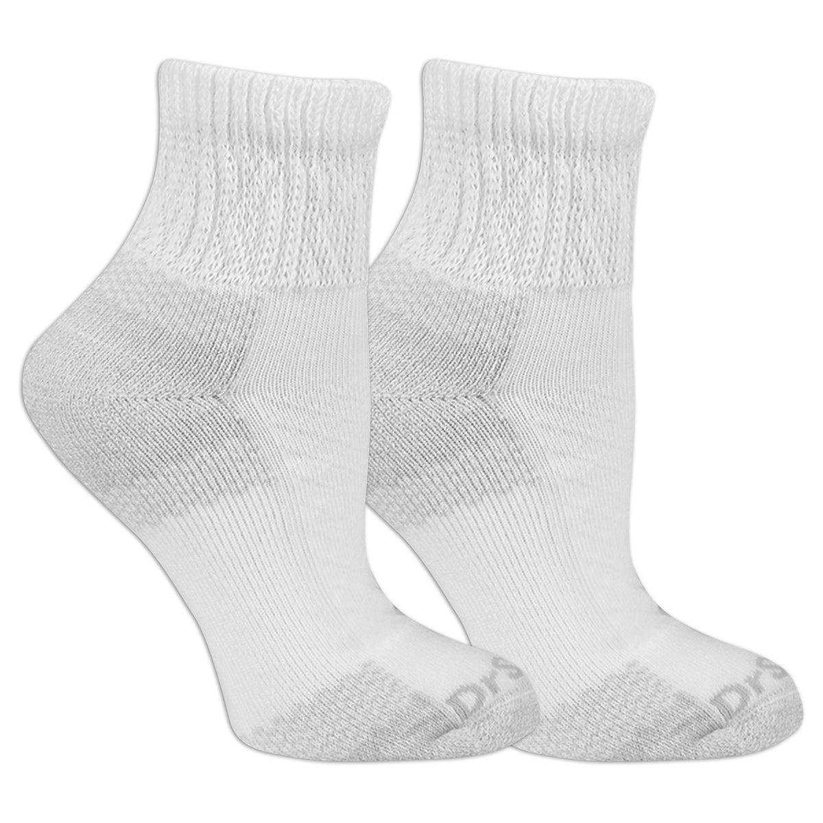 Two pairs of ankle socks in white with the Dr. Scholl's brand logo.