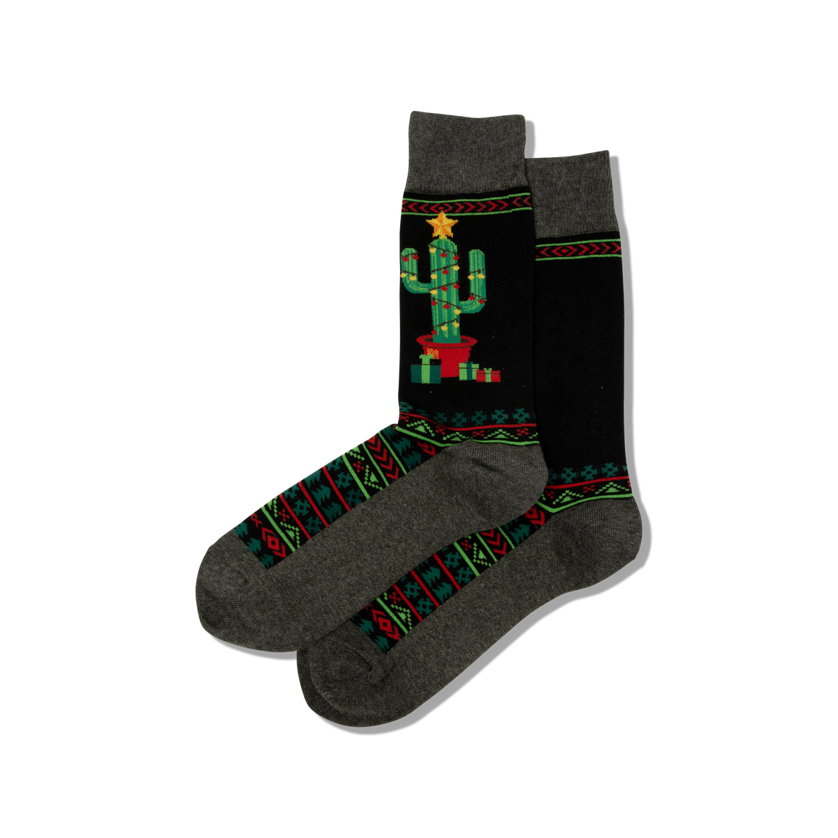 Black HOTSOX Men's Christmas Cactus Crew Socks
