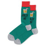 Green socks with red cuffs and gray toes, featuring a Christmas-themed design and text on a white background. thumbnail