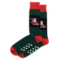 Striped socks with cartoon dogs in a car design on a white background