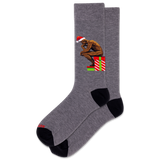 Gray sock with a Christmas-themed design featuring a figure and presents on a white background thumbnail