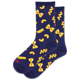 Women's navy blue socks featuring a bowtie noodle pattern.