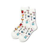 HOTSOX women's white crew socks with a pattern of tropical drinks. thumbnail