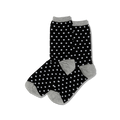 HOTSOX women's black and white polka dot socks with gray accents at the top cuff, heel and toe.