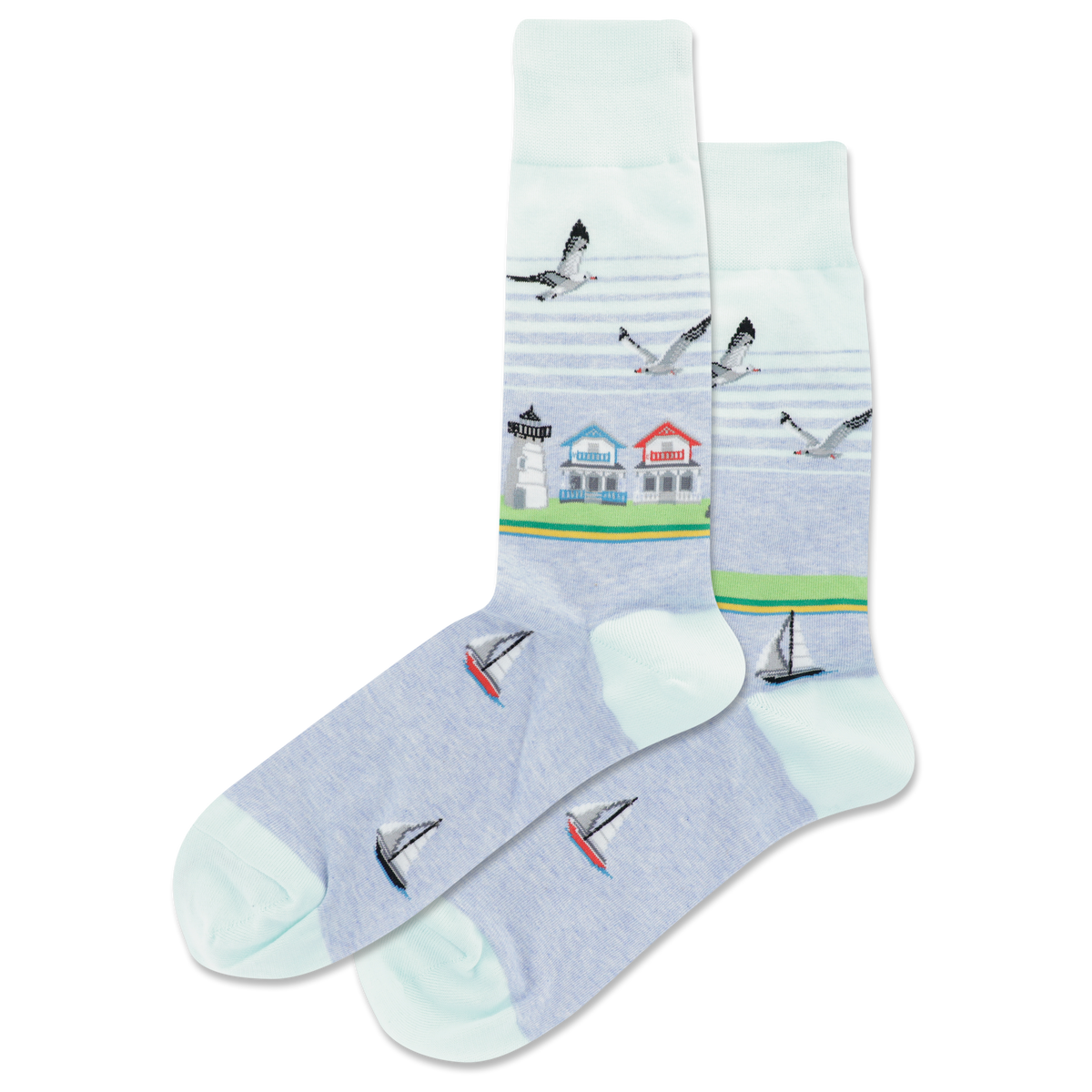 Light Blue HOTSOX Men's Beach Scene Crew Socks