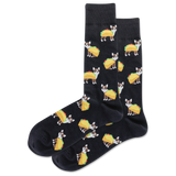 Black socks with dog and taco pattern on a white background thumbnail