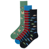 Three pairs of socks with different patterns on a white background thumbnail