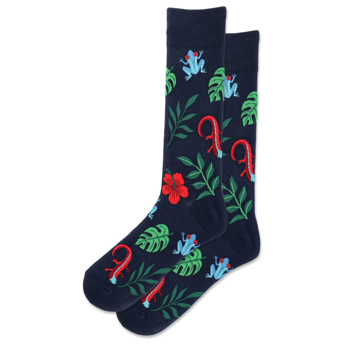 Navy HOTSOX Men's Frog Lizard Leaf Crew Sock