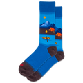 Blue socks with camping design on a white background