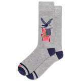 Gray sock with American flag and eagle design on a white background