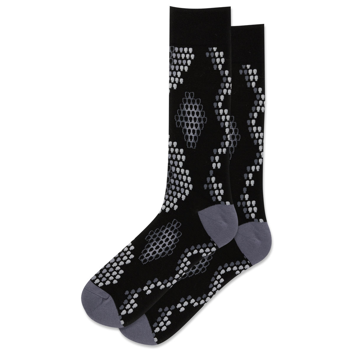 Black socks with gray pattern on a white background