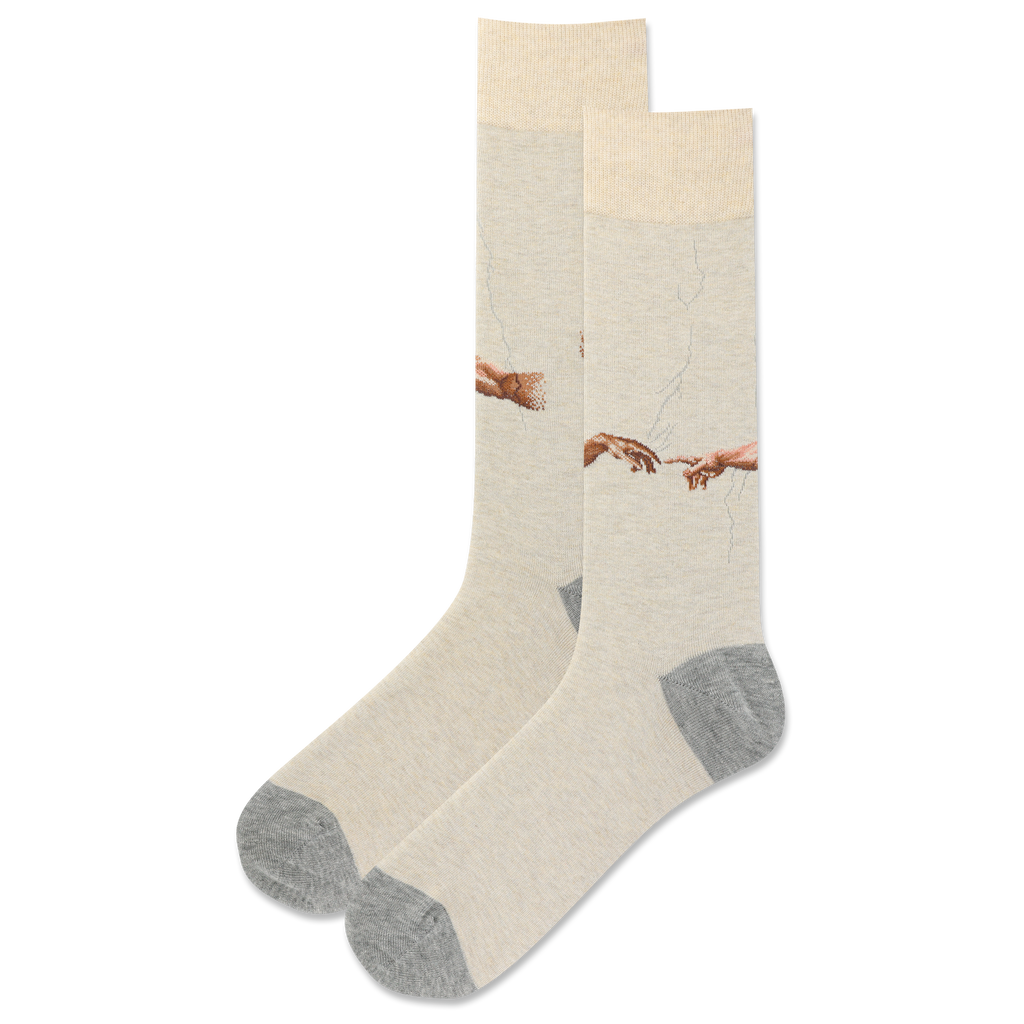 Pair of socks with a design on a white background