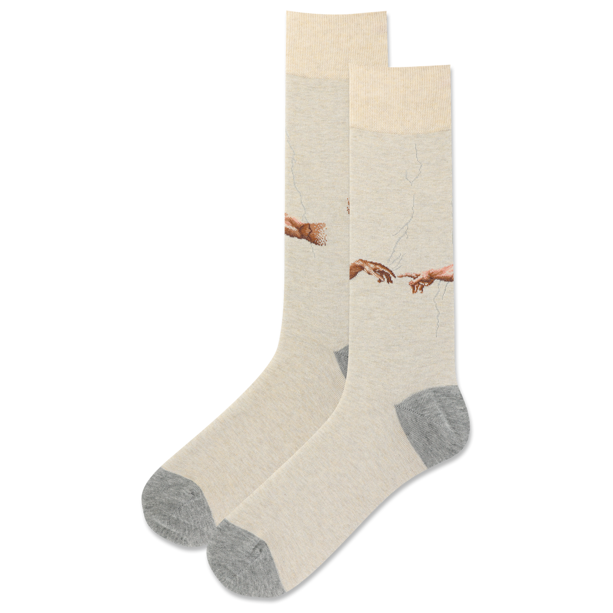 Pair of socks with a design on a white background