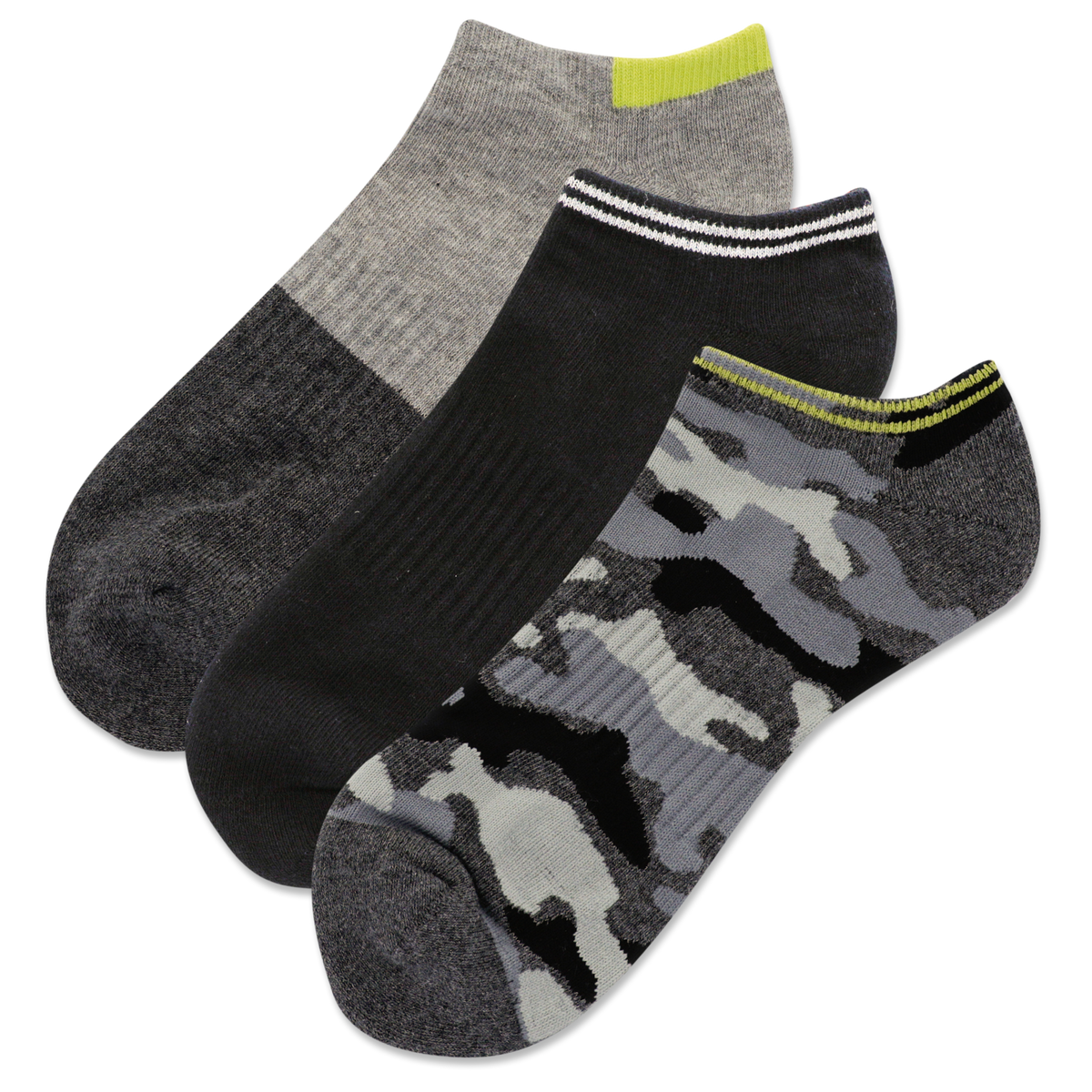 Charcoal HOTSOX Men's Camouflage Low Cut 3 Pack Socks