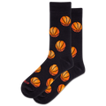 Black socks with orange basketball patterns on a white background
