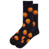 Black socks with orange basketball patterns on a white background