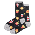 Black socks with fast food pattern on a white background