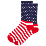 Pair of socks with American flag design on a white background thumbnail