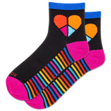 Colorful socks with heart and striped patterns on a white background thumbnail