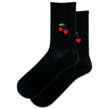 Black socks with cherry designs on a white background thumbnail